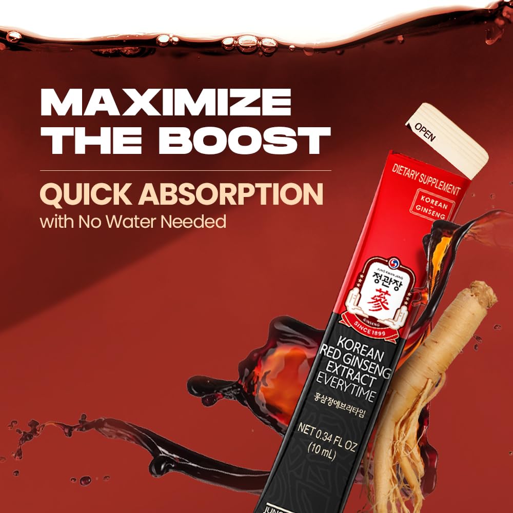 JungKwanJang Korean Red Ginseng Extract Everytime 3000mg | Sugar Free Energy Supplement, Ginseng Tea, Ginseng Supplement, Korean Food | Energy Boost,Stamina | 30 Count