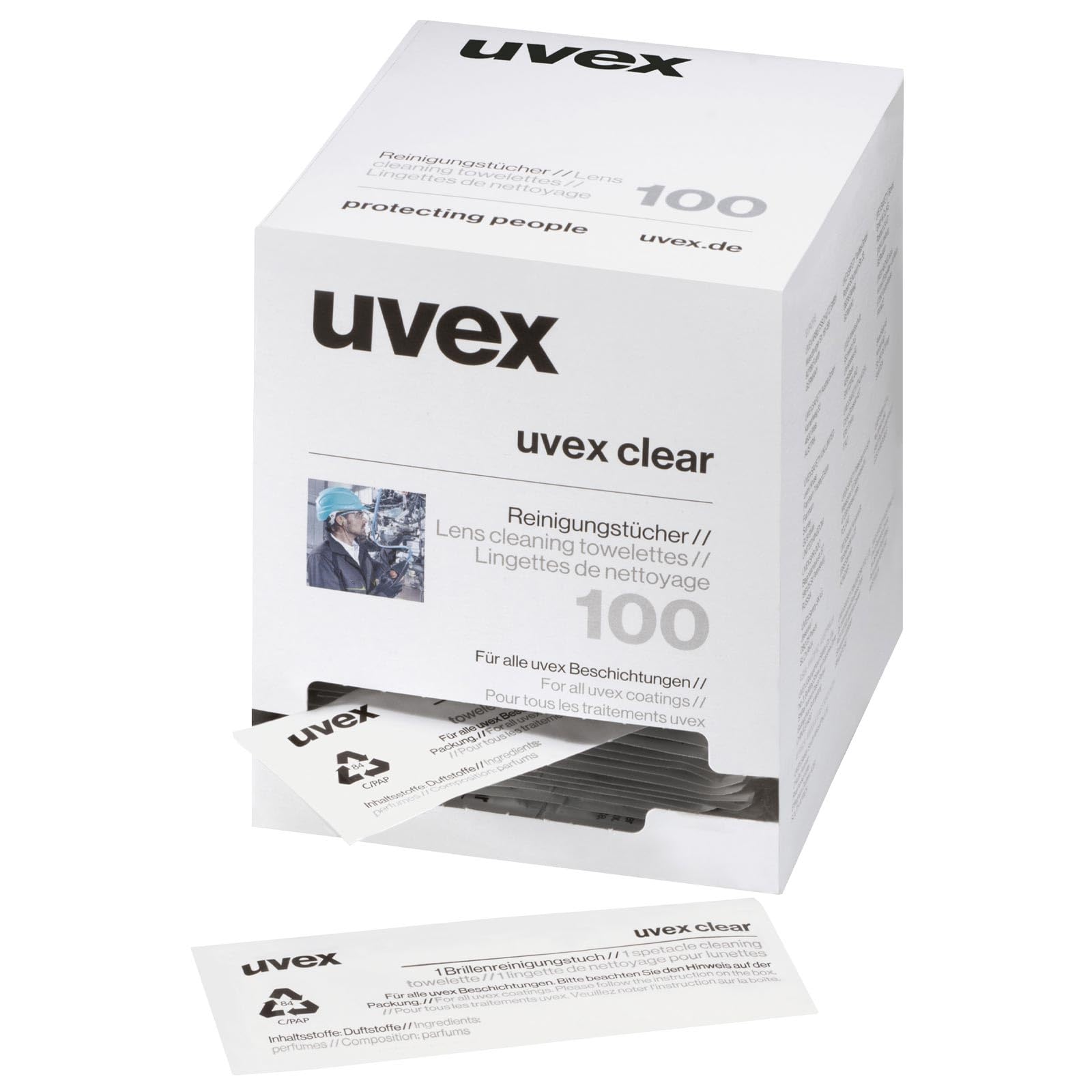 uvex 9963005 Glasses Cleaning Cloths, Pack of 100, Multi-Coloured