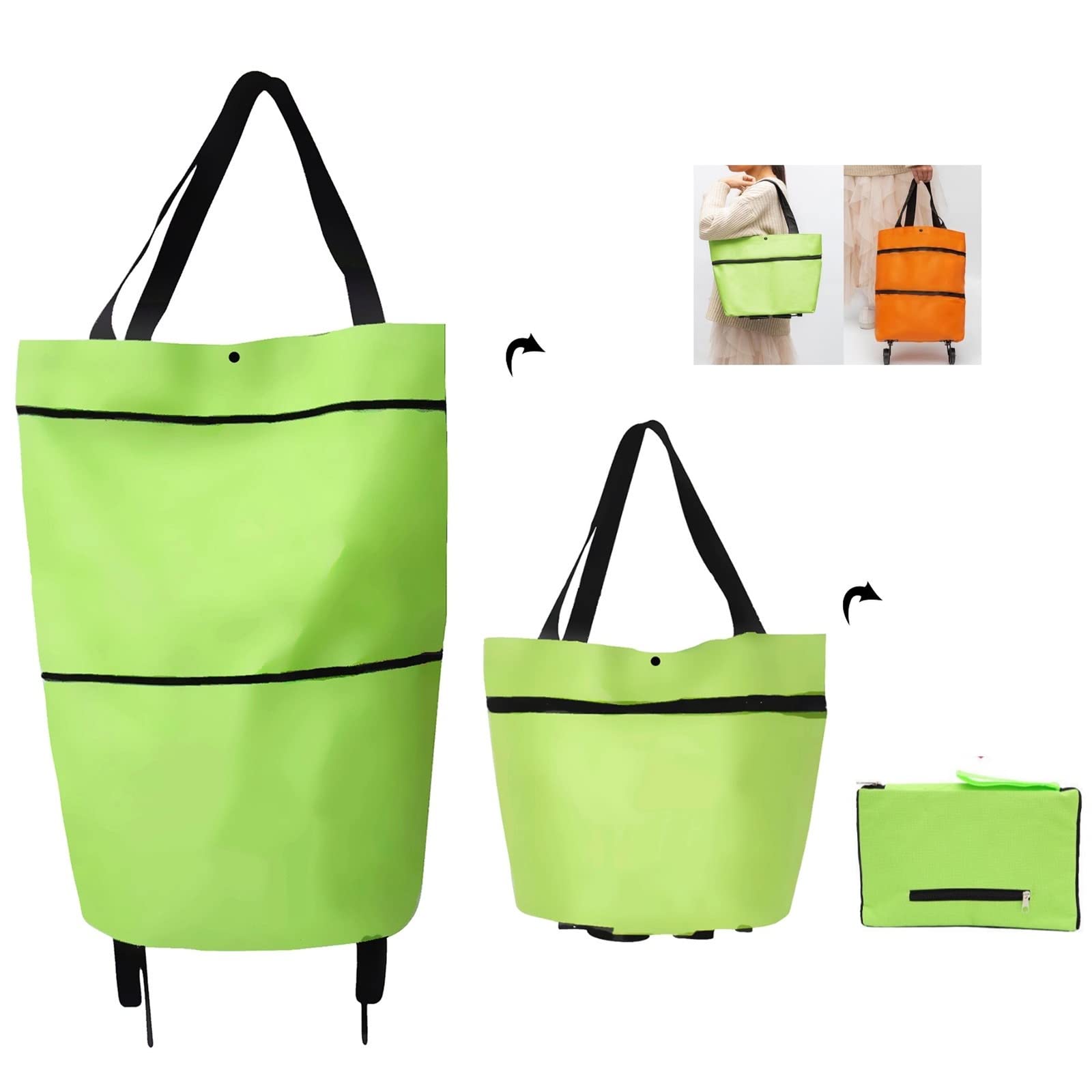 Photo 1 of 2 in 1 Foldable Shopping Cart, 2023 New Foldable Shoppings Bag Carts with Wheels, Portable Rolling Tote Shoppings Bags with Wheels, Waterproof Trolley Collapsible Grocery Shopping Tote Bag Cart