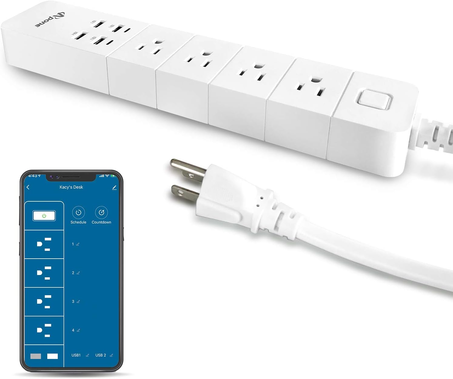 APONE Smart Power Strip, Smart Plug with 4 Outlets and 4 USB Ports, Voice Control Compatible with Google Assistant and Alexa, 5.90 ft Extension Cord, No Hub Required, Timing Schedule: Electronics