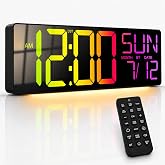 JALL 18" Large Digital Wall Clock with 5.4-inch Big Numbers for Classroom, 12 RGB Wall Clock with Date and Temp for Teachers Seniors, Digital Clock for Room Decor, Black