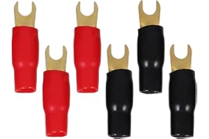 WAKAUTO 3 Pairs Copper Gold Plated 0 Gauge Spade Terminal Crimp Connectors Adapters Crimp Barrier Spades for Speaker Wire Cable Terminal Plug - 0GA (Red and Black)
