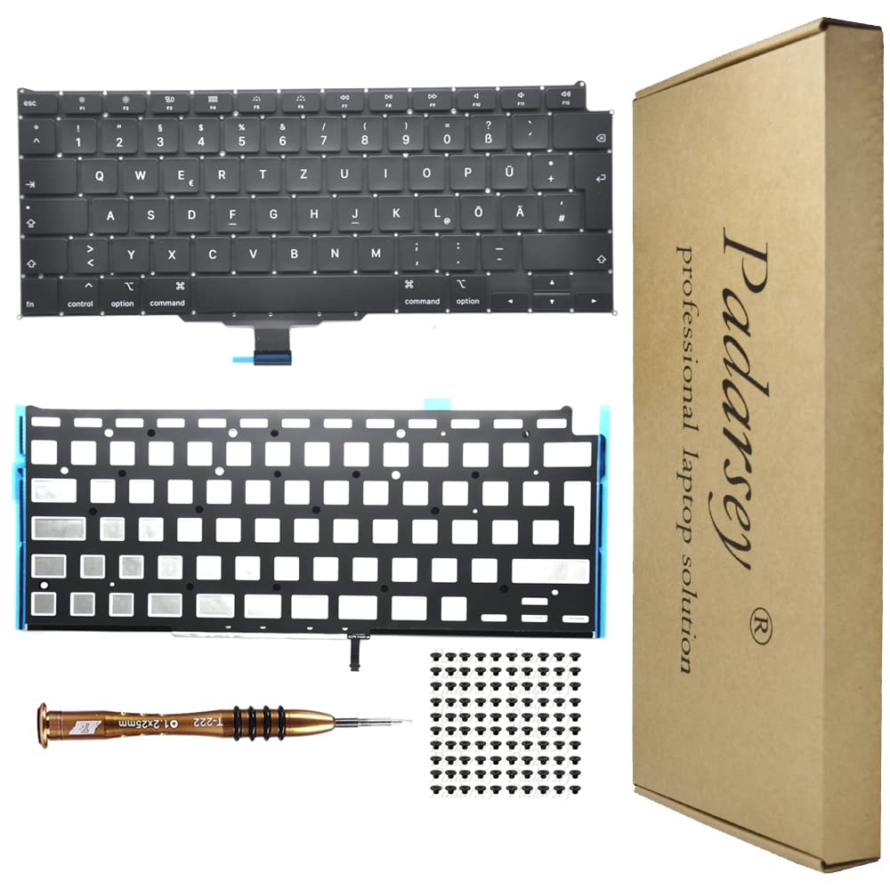 Pardarsey Replacement Backlight German QWERTZ Key Board Keyboard Compatible with MacBook Air 13 Inch Retina A2179 2020 + Keyboard Screws + Screwdriver