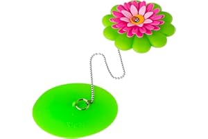 Vigar Flower Power Bathtub Drain Stopper, Tub Stopper with Chain and Daisy-shaped Floaty, 4-1/10 Inches, Perfect Bathroom Accessories, Pink, Green