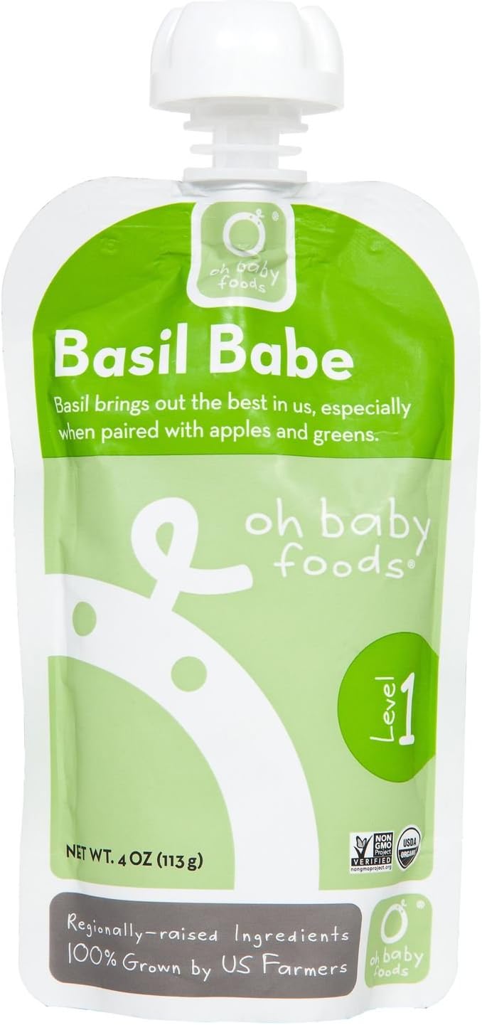 Oh Baby Foods-100% Organic -24 Pack-Basil Babe-Level 1 Baby Food-4Oz