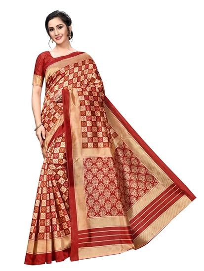 Paradise Creation Womens Art Silk Saree with Unstitched Blouse Piece (Red)