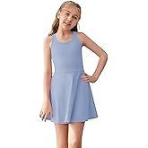 Haloumoning Girls Sleeveless Tennis Dress Kids Racerback Golf Dress School Sports Dresses Outfit with Shorts Pockets