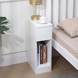 Pantanal Slim Wood Bedside Table with Drawer Shelf White