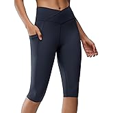 Emlovm Women's Long Biker Shorts Knee Length Leggings High Waist Tummy Control Yoga Capris w Pockets for Summer Workout