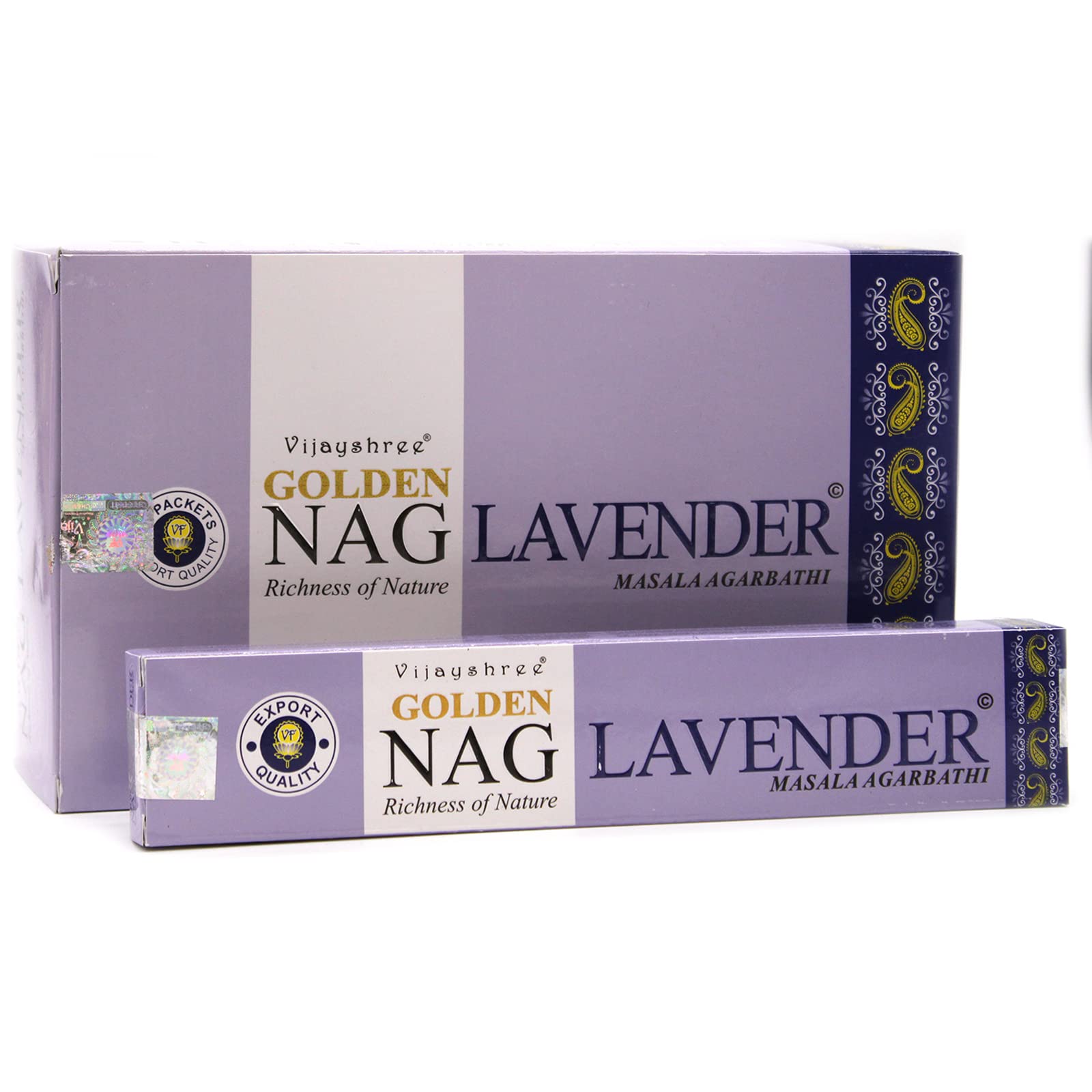 Vijayshree Golden Nag Hand-Rolled Incense Sticks | Authentic Indian | Purifying & Relaxing Aroma | 15g pack : (3 Packs, Lavender)
