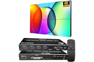 AOGETYO Video Wall Controller,HDMI & DVI 4k Input Makes 4 TV Screens Into 1 Wall Display, 180° Rotate, Extra Audio, IR Remote &RS232+Button Press Control, Video Wall Controller 2x2 4k 1x2,1x3,1x4,2x1,3x1x4x1