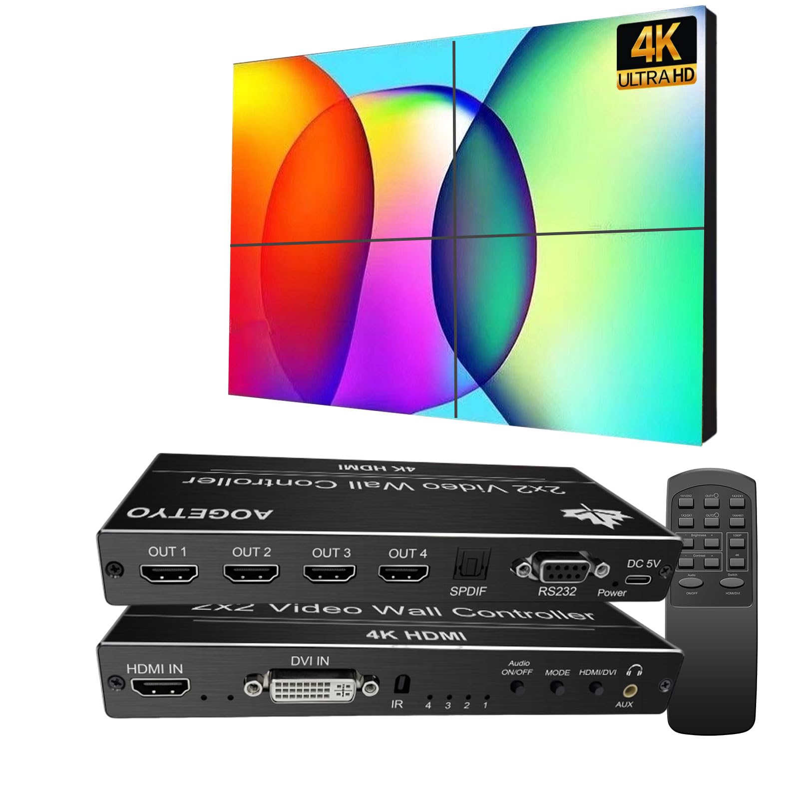 Video Wall Controller,HDMI & DVI 4k Input Makes 4