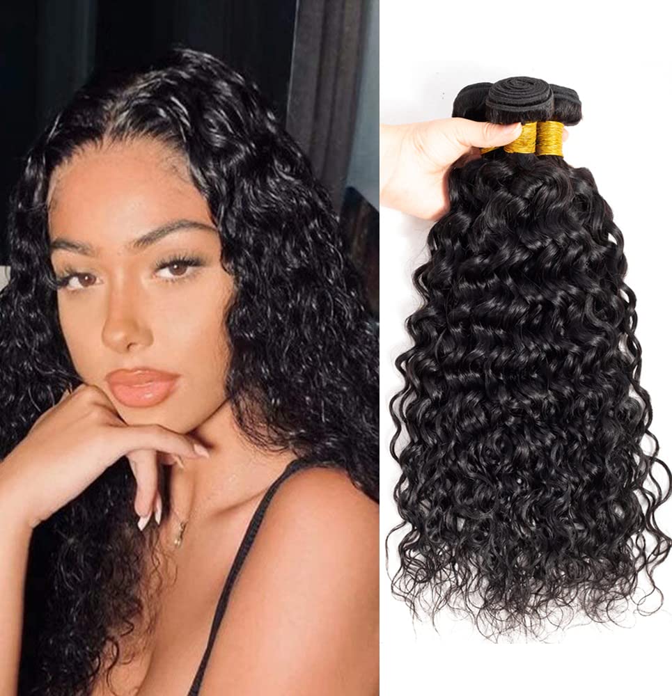 Water Wave Bundles Brazilian Virgin Human Hair wet and wavy Remy human hair Bundles Natural Color 100% Human Hair Extensions (WW 202224, water wave 3 bundles)