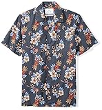28 Palms Men's Standard-Fit 100% Cotton Tropical Hawaiian Shirt, Blue Guitar Floral, XX-Large