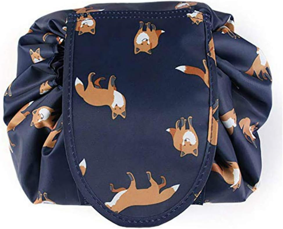 Lazy Drawstring Make up Bag Travel Quick Makeup Bag Round Toiletry Bag Cosmetic Organizer Pouch Case Portable Make Up Pouch for Women Girls