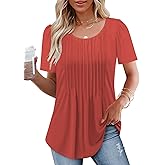 HAHIYOR Womens T Shirts Short Sleeve Trendy Pleated Tees Womens Blouses Dressy Casual Scoop Neck Summer Tops for Women