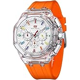 MINI Focus Men Watches,Multifunction Transparent Analog Display Silicone Strap Calendar Quartz Waterproof Trend Wrist Watches for Men