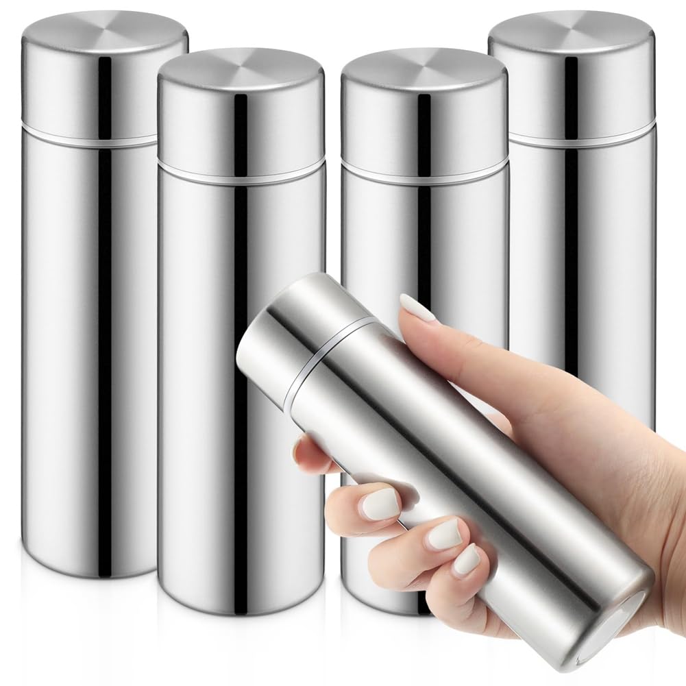 Dedjgoo 4 Piece 4.4 Oz Cute Small Insulated Water Bottles Pocket Silver Stainless Steel for Kids Women Coffee Tea