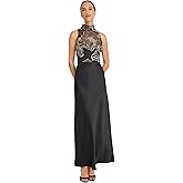 Maggy London Womens High Neck Sleeveless Maxi Dress - Elegant Floral Special Occasion Wedding Guest Dresses