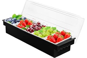 FEOOWV 5-Compartment Condiment Server Caddy Container with Lid, Serving Tray for Fruit,Candy, Dips, Bar Restaurant Supplies,Garnish Organizer Box (1, 5 Compartment)