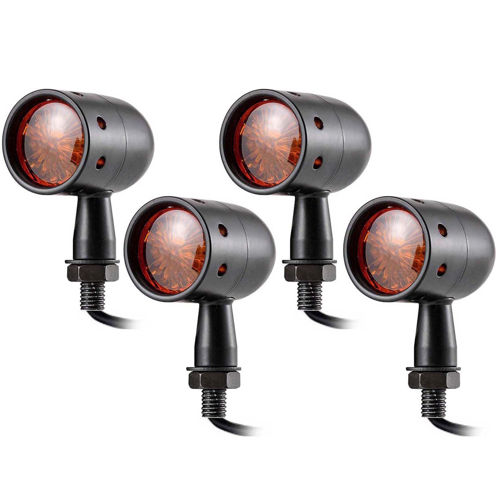 NATGIC 4PCS Motorcycle Turn Signal Light Amber/Yellow Black CNC Anodized Billet Aluminum Motorcycle Indicator Light Running Light Moto Side Lights Lamps Tail Light