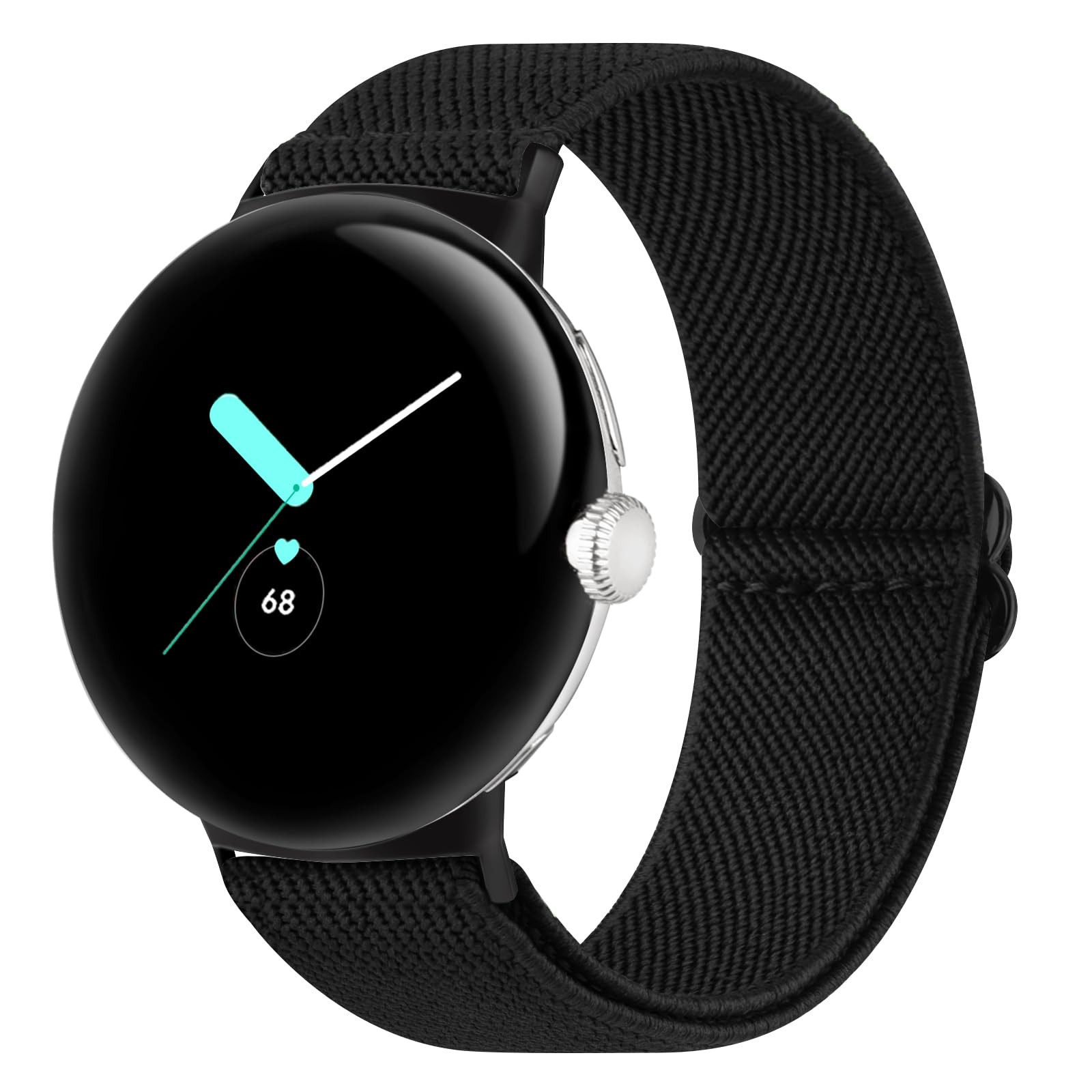 Demark Woven Fabric Straps Compatible with Google Pixel Watch Strap for Women Men, Flexible Nylon Band Breathable Lightweight Adjustable Elastic Replacementfor Google Pixel Watch (Black)