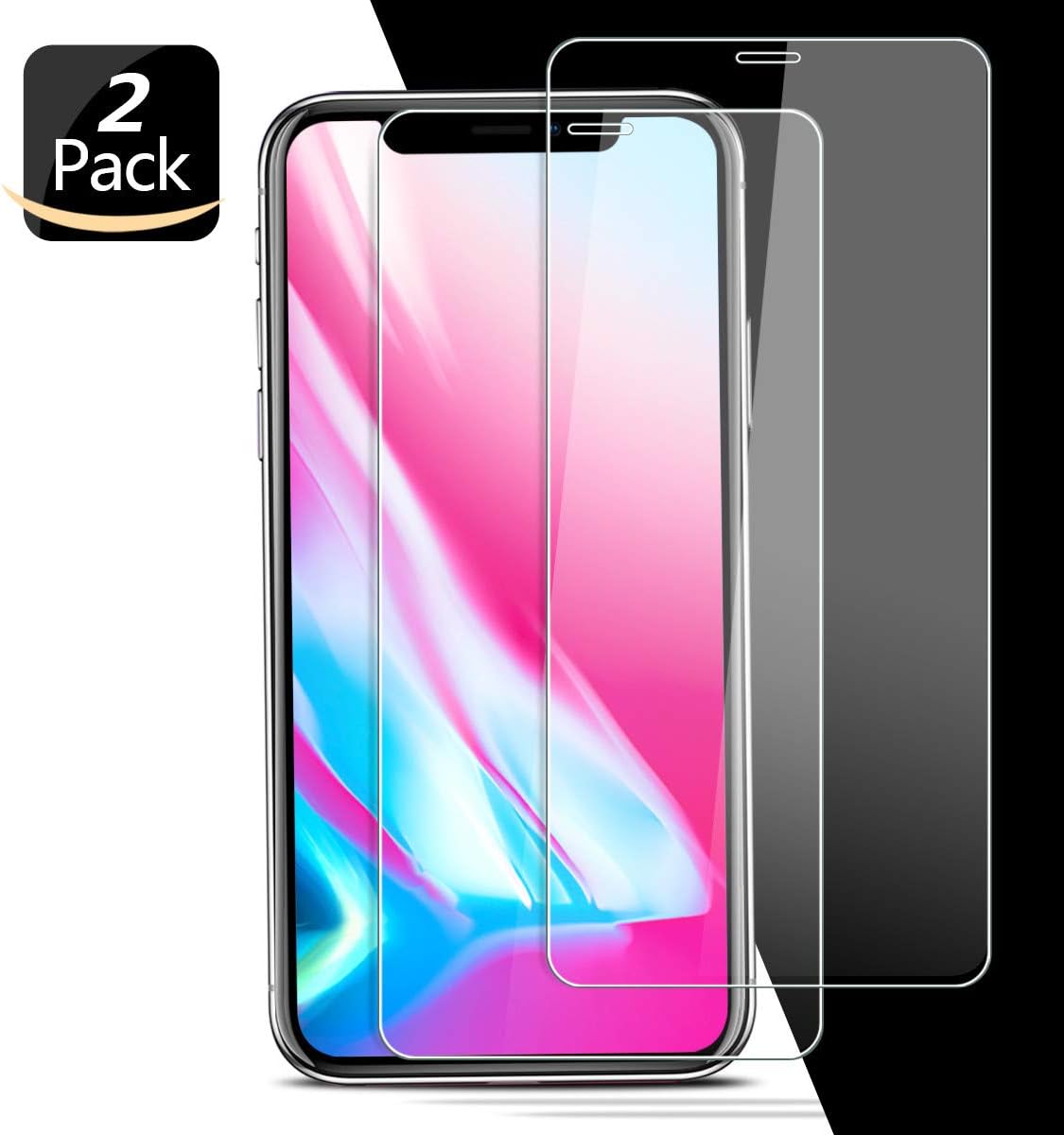 JACNITAD iPhone X Screen Protector Tempered Glass [Case Friendly] 2 Pack for Apple iPhone X / 10 (2017) - Clear