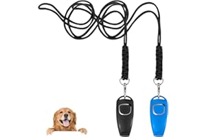 Feelorna 2 Pcs Dog Whistles, 2 in 1 Combined Pet Training Dog Clicker Whistle with Lanyard, Professional Recall Dogs Training
