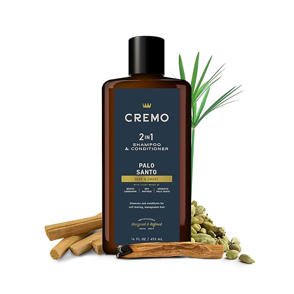 CREMO PALO SANTO BARBER GRADE 2-N-1 SHAMPOO & CONDITIONER, NOTES OF BRIGHT CARDAMOM, DRY PAPYRUS AND AROMATIC PALO SANTO,16 FL OZ
