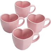 Paris Hilton Heart Shaped Ceramic Mug Set, Chic Stoneware Coffee Mugs for Coffee, Tea, Hot Cocoa, Microwave and Dishwasher Safe, 4-Piece, 14-Ounce, Pink