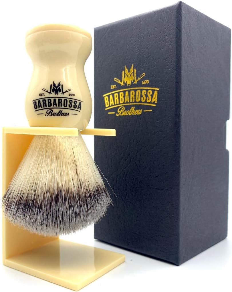 New - Luxury Silvertip Synthetic Shaving Brush - Cream Resin Handle - Soft Tips and Firm Base - Luxury Shave Brush for Men and Women