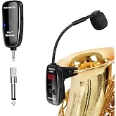 XIAOKOA Wireless Saxophone Microphone,Charging Clip UHF Microphones for Sax | Mic with Digital Display, for Trumpet Tuba Trombone FrenchHorn Instrument Practice Teaching Street Bars Stage Performance