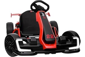 KERRY YOO KerryYoo K61 Go Kart Electric Drift Kart with Length Adjustable Seat, 24V Outdoor Ride on Toy with 4 Speed Mode, Crazy Cart for Kids 6-12 Years Old, Fast 300W Motor, 8.5 MPH, Bluetooth - Red