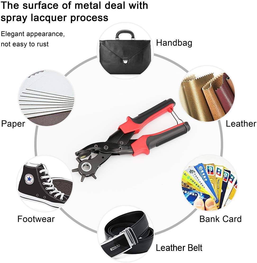 Revolving Punch Plier Kit, XOOL Leather Hole Punch Set for Belts, Watch Bands, Straps, Dog Collars, Saddles, Shoes, Fabric, DIY Home or Craft Projects, Heavy Duty Rotary Puncher, Multi Hole Sizes Make - - 