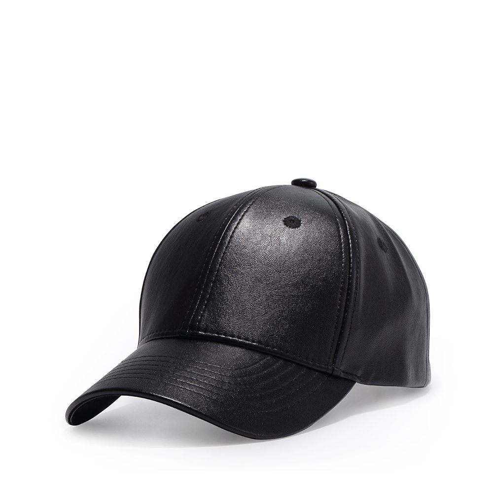 JEDAGX Faux Leather Flat Brim Adjustable Snapback Baseball Cap Black Hip-hop Hat PU Leather
