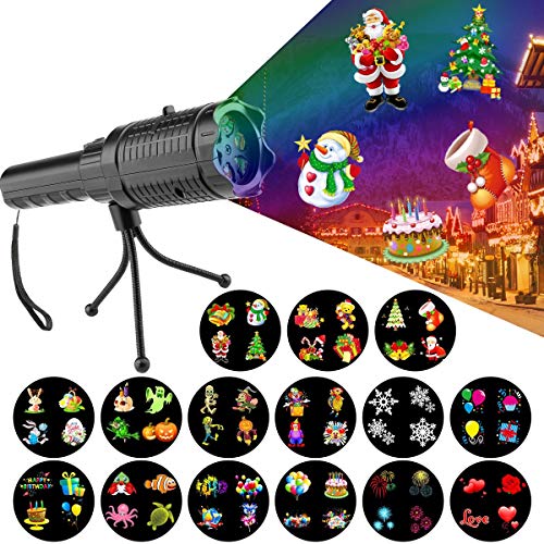 Hohoto Led Projector Light, Holiday Light Projector, Battery Operated Portable Projector Light with 15 Pattern Slides and Tripod for Party Holiday Decoration Xmas Gift