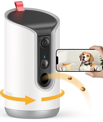TKENPRO 2K Pet Camera Treat Dispenser, 360°View Dog Camera with Phone App, 5G&2.4G WiFi 2-Way Talk Pet Cam Indoor for Cats Remote Treat Tossing, Motion Alerts, Auto Tracking