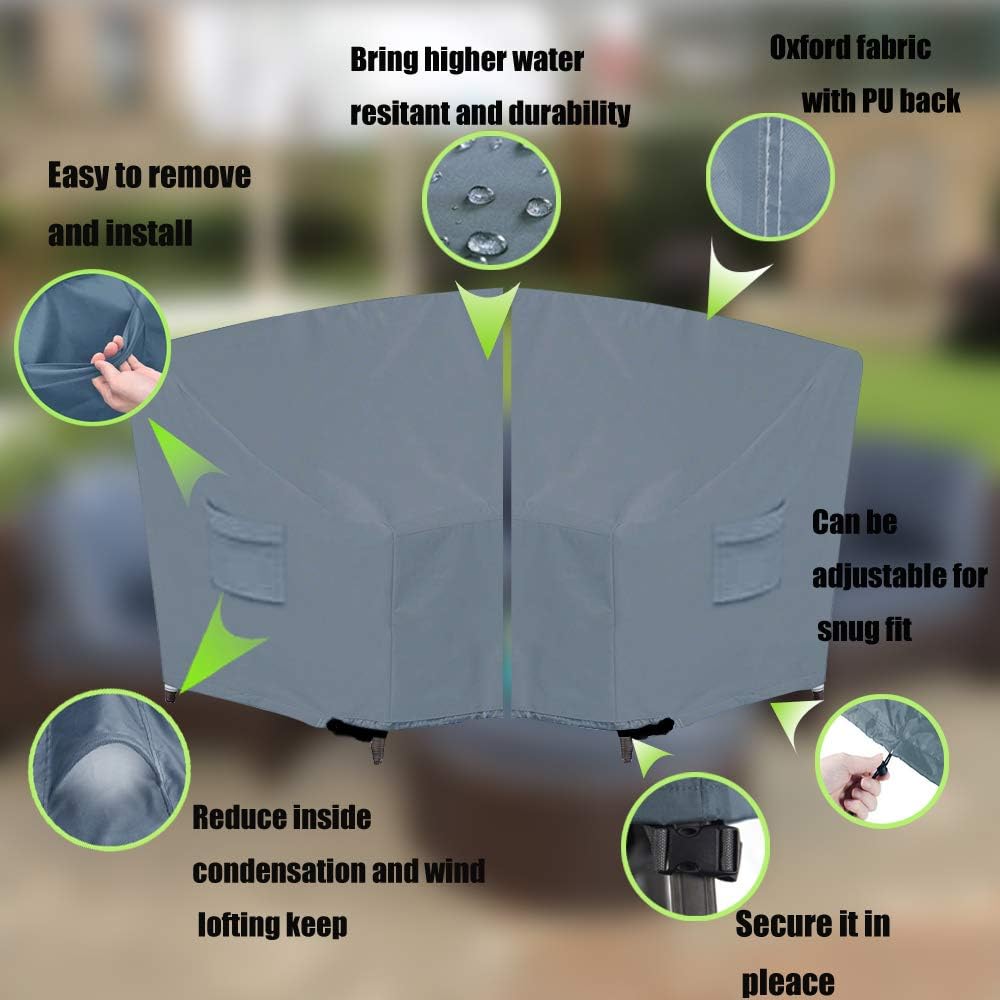 Yolaka Garden Furniture Covers Outdoor Sectional Curved Sofa Protector For Half Moon Couch Sets 305x91x99 Grey Waterproof Garden Outdoors Garden Furniture Accessories