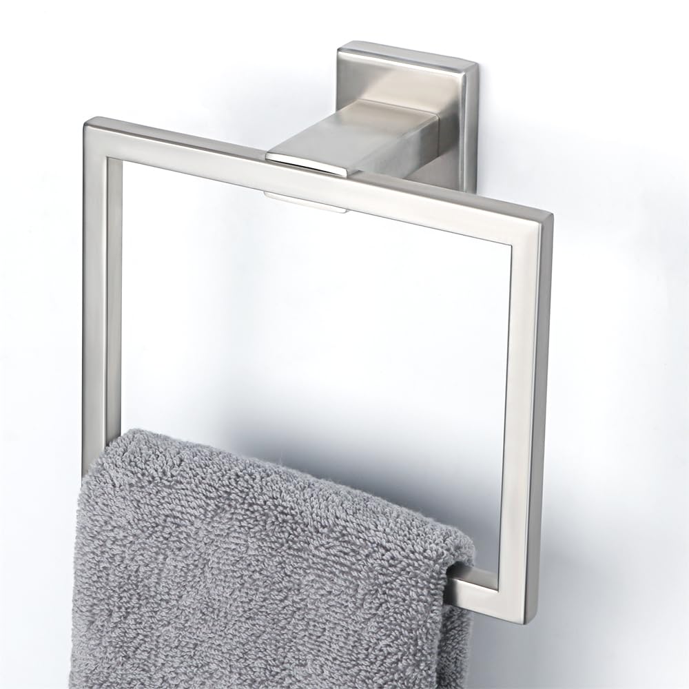 Sayayo Hand Towel Holder Towel Ring Square Towel Rail Wall Mounted for Bathroom Kitchen, SUS304 Stainless Steel Brushed Nickel Modern Square Design