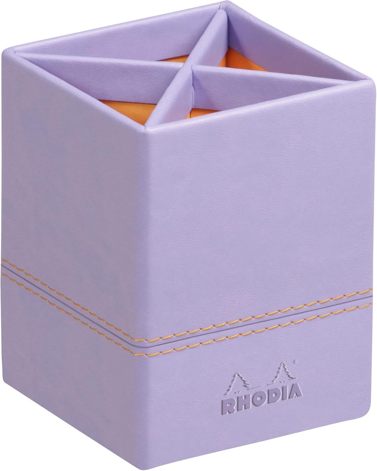 RHODIA 318819C - Iris Pencil Pot - 8x8x11 cm - Orange Saddle Stitching - Faux Leather Exterior - Rhodiarama Home Office Collection - Office Organization & Design Storage