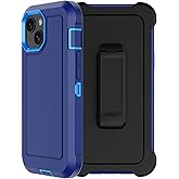 RubCase for iPhone 15 Case 6.1” with Belt Clip Holster, 2X Screen Protector, Heavy Duty Military Grade Full Body Shockproof Dust-Proof Drop Proof Rugged Protective Cover for iPhone 15 (Blue)