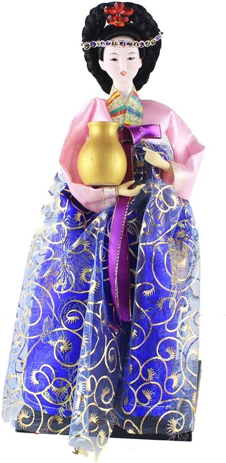 Traditional Korean Costume Girl Belle Standing Doll Hanbok Court Dress Silk furnishings Korea resteraunt Decor Car/Desktop Decor…