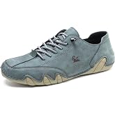 Asifn Men's Slip on Loafers Breathable Leather Shoes Fashion Lace up Casual Lightweight Sneakers Rubber