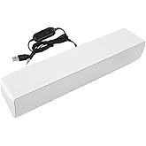 Estink PC Soundbar, Plastic USB Wired Stereo Soundbar Music Player Bass Surround Sound Box with 3.5mm Input for Desktop Laptop Tablet PC Smartphones, 12.6 x 2.5 x 2.7inch (White)