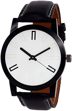 Swadesi Stuff Black Leather Strap Stylish Analouge Wrist Watch for Men and Boys 011