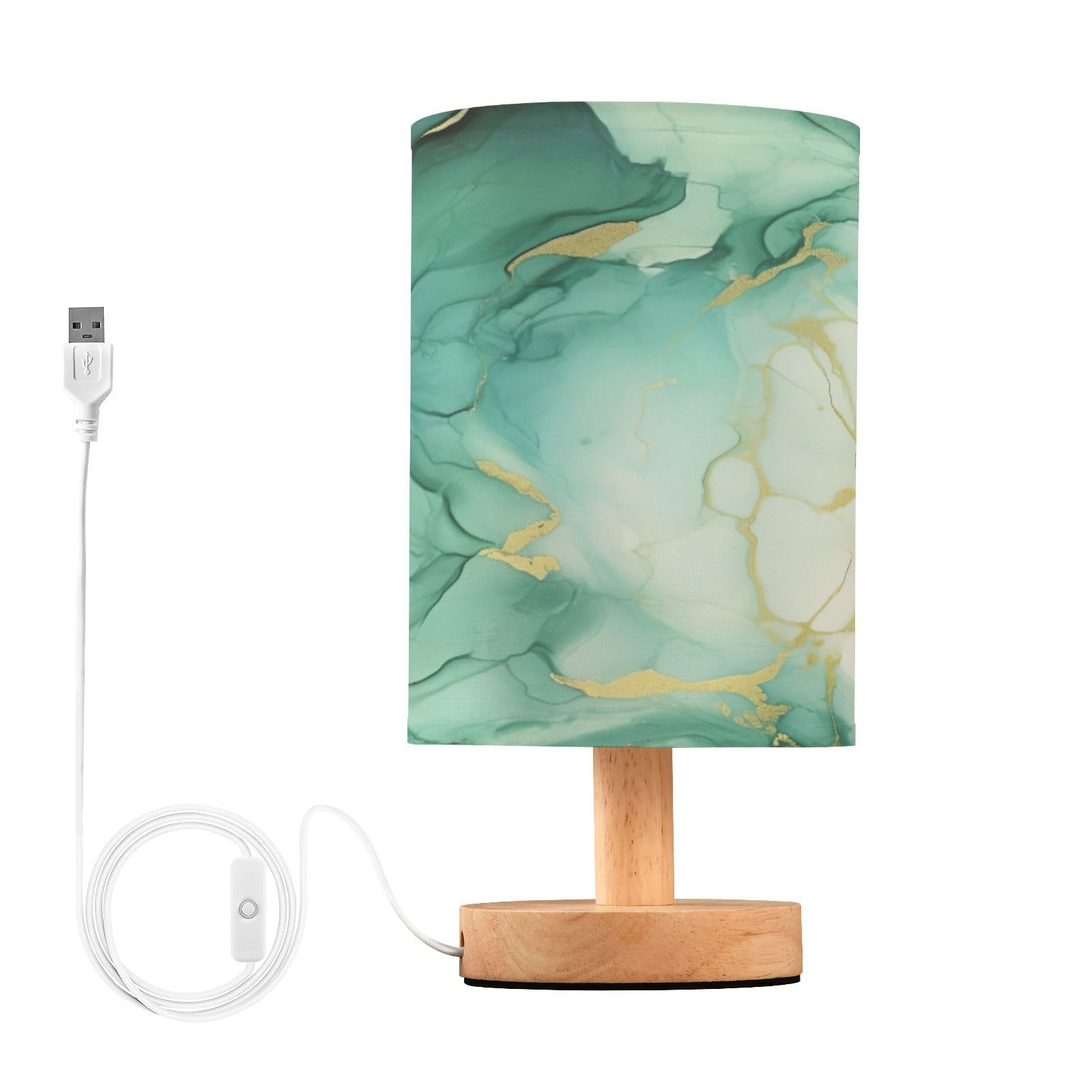 xigua Jade Green Marble Texture Eye Care Bedside Table Lamp,Touch Control Nightstand Bedroom Lamp with USB Ports,LED Desk Night Light for Living Room Office