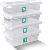 Klass Home Collection 4 x 6 Litre Clear Plastic Storage Boxes with Lids Set of 4