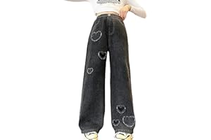 NABER Kids Girls Casual Baggy Wide Leg Denim Pants Elastic Waist Casual Jeans Age 5-14