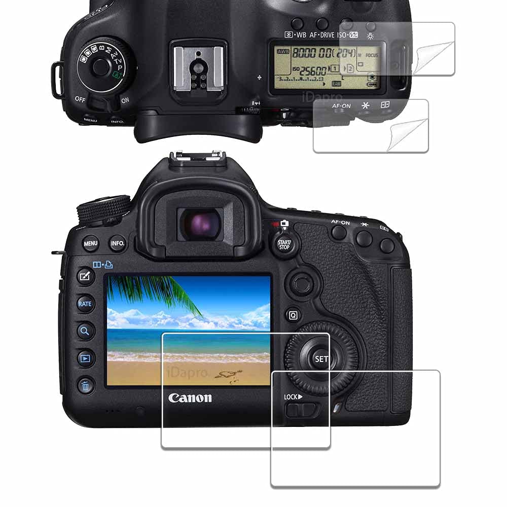 iDaPro Screen Protector for Canon EOS 5D Mark IV 4 / 5D Mark III 3+ PET Top Screen Protector [2+2 Pack], Tempered Glass Easy Installation