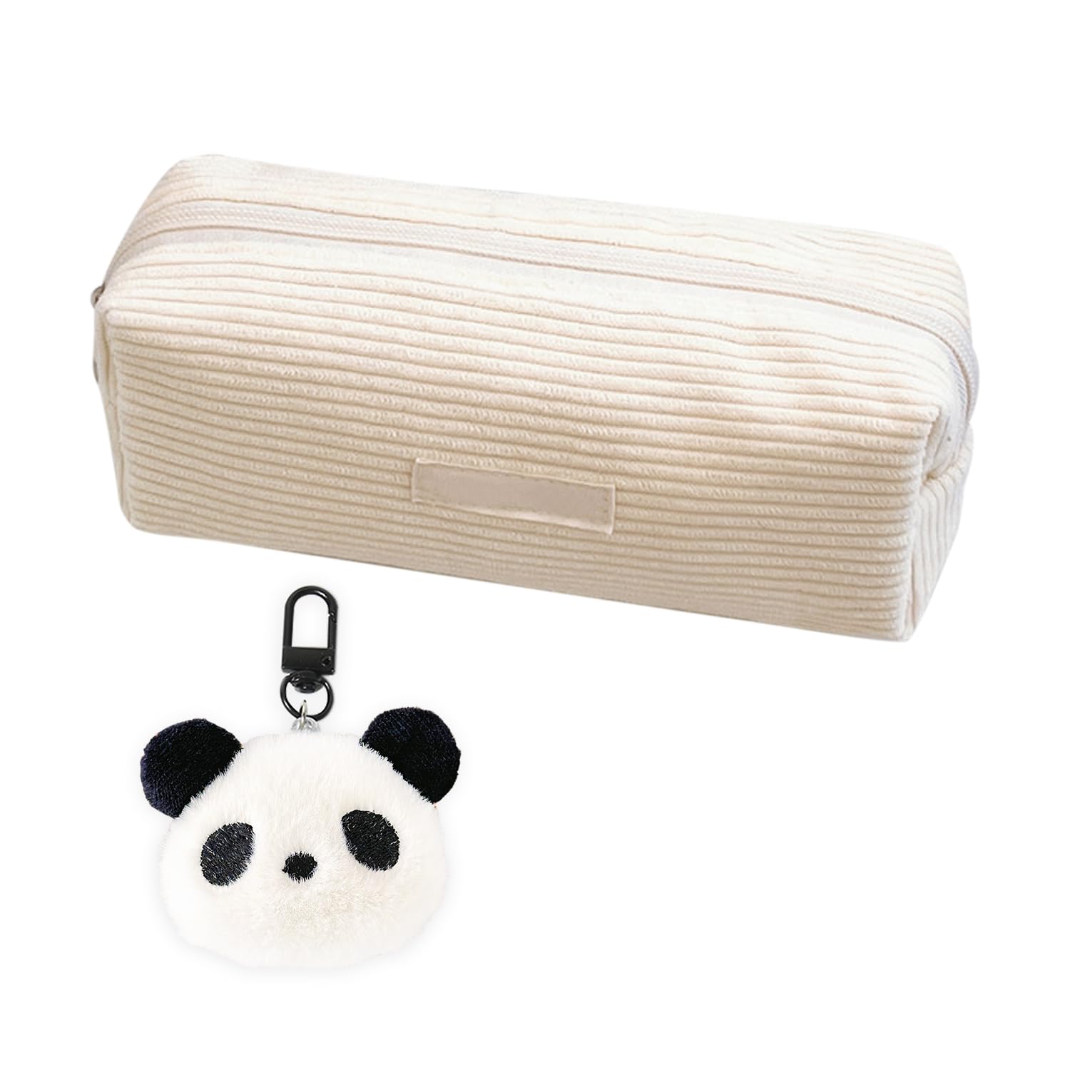 USHXVG Corduroy Pencil Case, Panda Pendant, Solid Color, Large Stationery Bag, Zipper Case